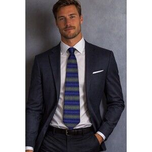 🔥 MILANO UOMO Vintage Silk Tie Blue Geometric EUC!